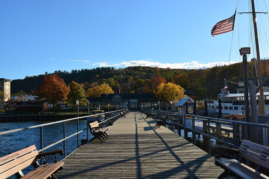 Pier on Seneca Lake at Watkins Glen with the Seneca Legacy tour boat