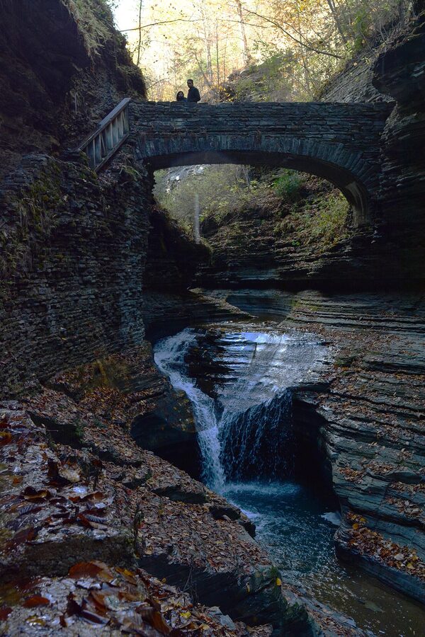 Rainbow Falls and Rainbow Bridge on the Watkins Glen Gorge Trail