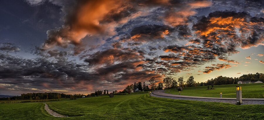 Sunset over Seneca Lake near Glenora Wine Cellars on the Seneca west side