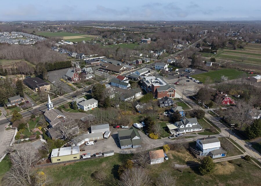 Aerial view of Cutchogue, New York