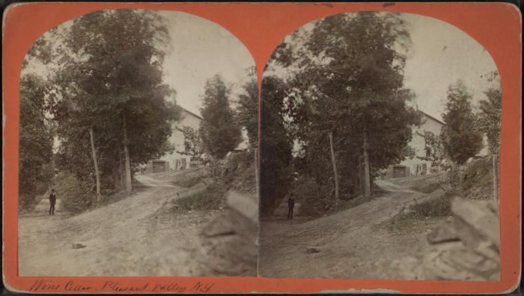 Historic 19th-century stereoscopic view of a Pleasant Valley wine cellar in upstate New York