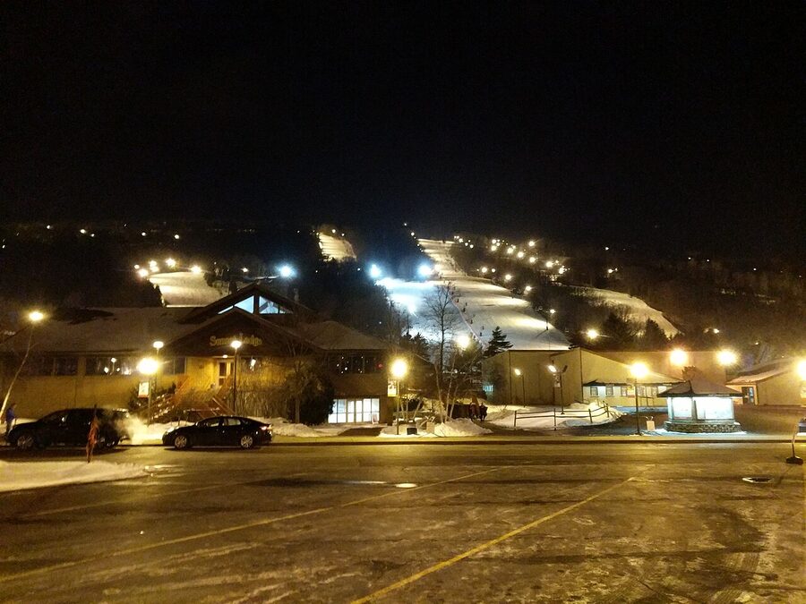 Bristol Mountain Ski Resort lit up at night