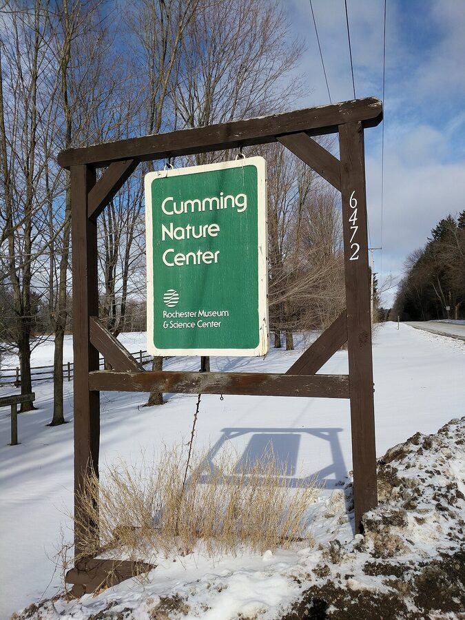 Cumming Nature Center entrance in winter