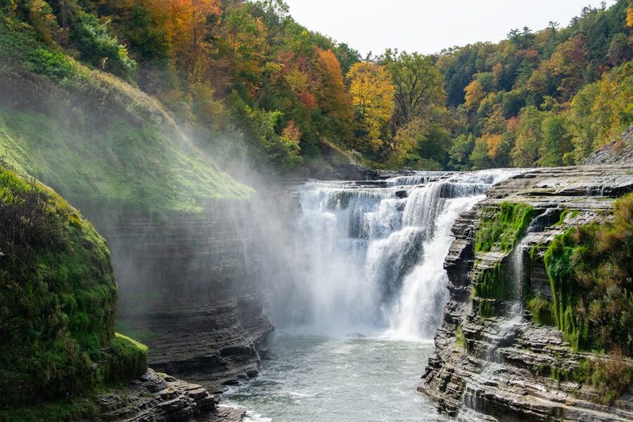 Letchworth State Park waterfall in autumn