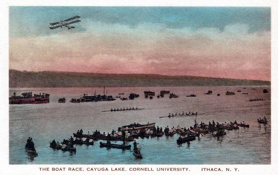 Cayuga Lake from Ithaca with rowing shells