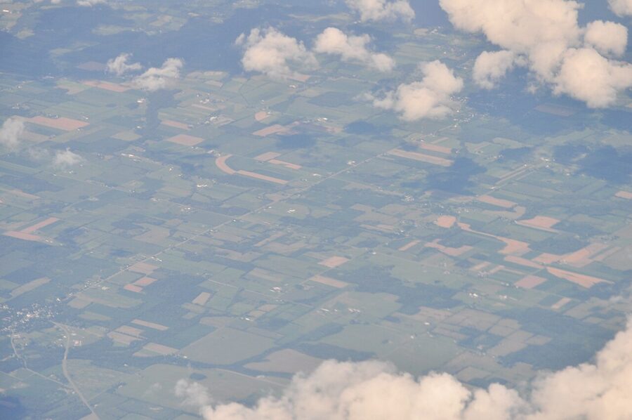 Aerial of Route 96A from Lodi to Interlaken between Seneca and Cayuga lakes