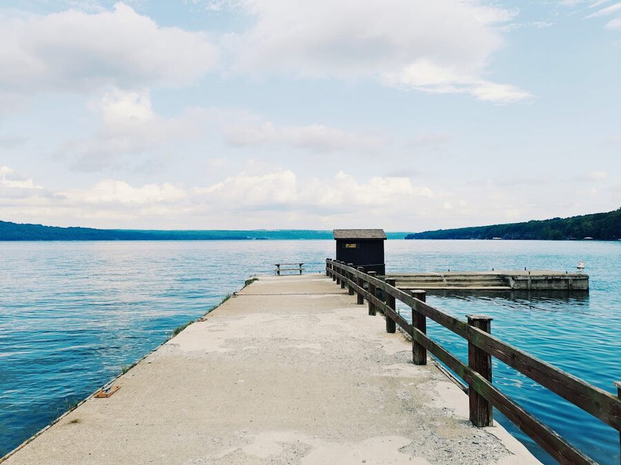 Pier on Canandaigua Lake on a calm day