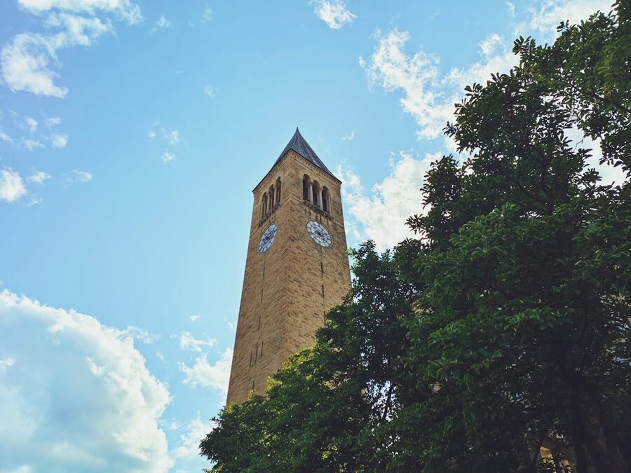 Cornell University McGraw Tower in Ithaca with blue sky