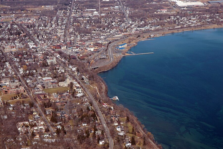 Seneca Lake at the Geneva NY waterfront with cloud cover