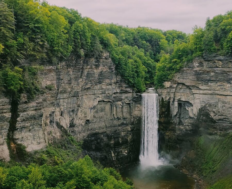 Taughannock Falls in Trumansburg NY surrounded by greenery