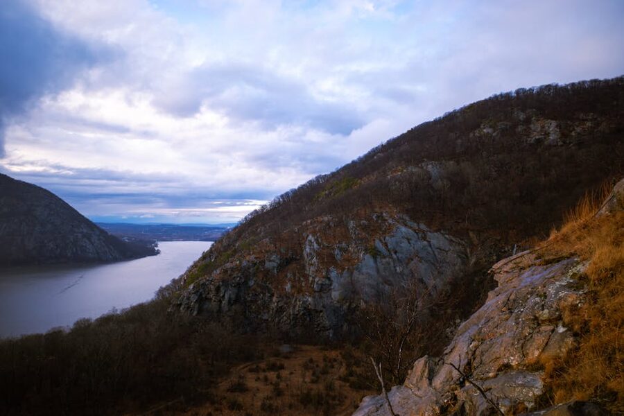 The Hudson River from Cold Spring NY with mountains in autumn