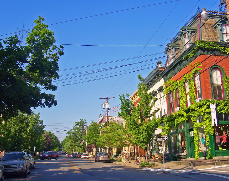 Main Street in the village of Cold Spring NY with Victorian buildings