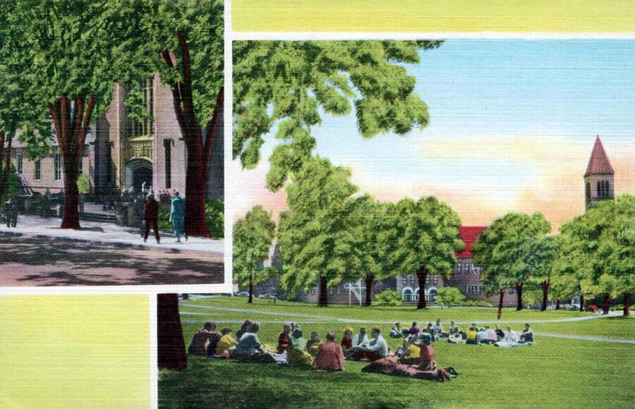 Cornell University Arts Quad with students between classes