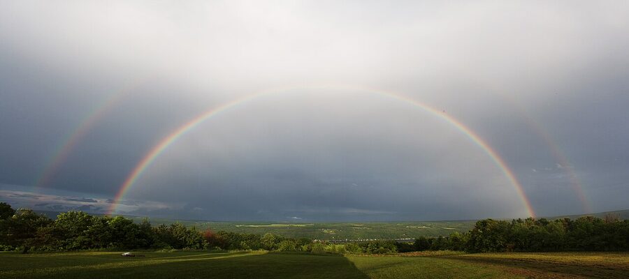 A rainbow over Keuka Lake near Hammondsport
