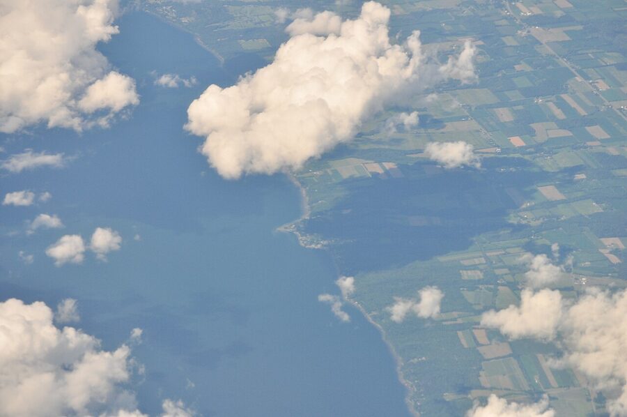 Aerial of Lodi Point on Seneca Lake near Lamoreaux Landing winery