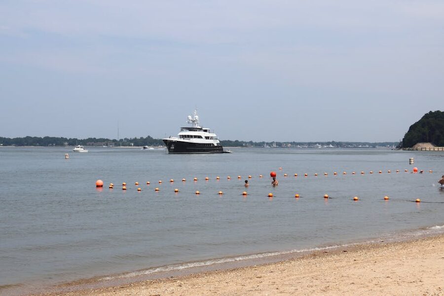 A yacht anchored near Shelter Island, the easy crossing point from the North Fork