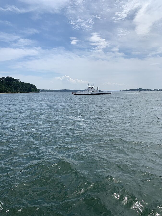 The Shelter Island North Ferry crossing between Greenport and Shelter Island