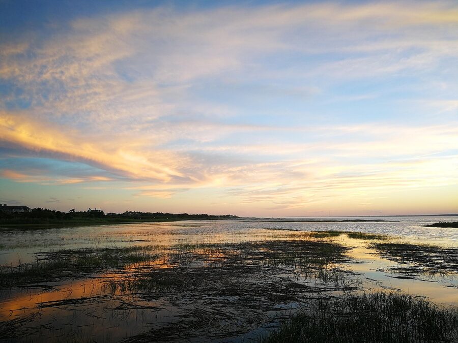 Sunset over the South Hampton wetlands on the bay side of the South Fork