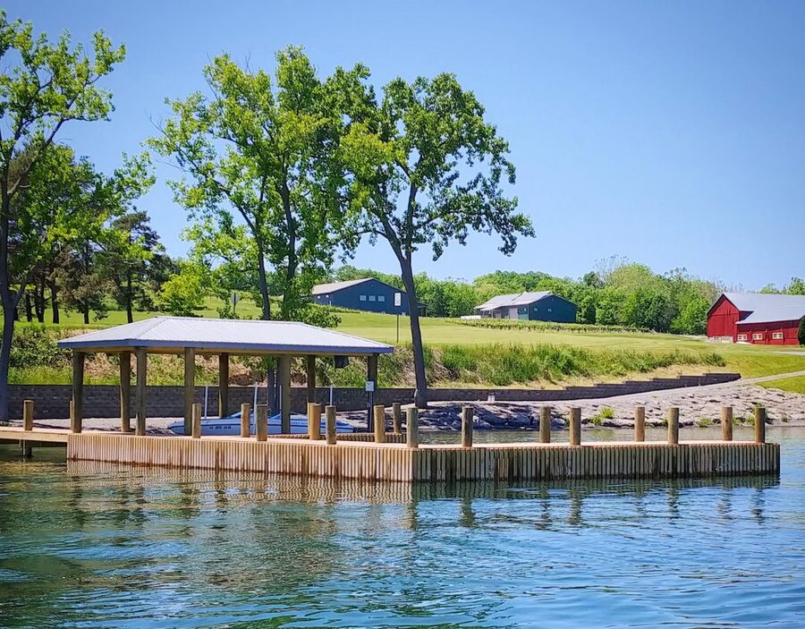 Sheldrake Point dock on Cayuga Lake with eight boat slips for visitors