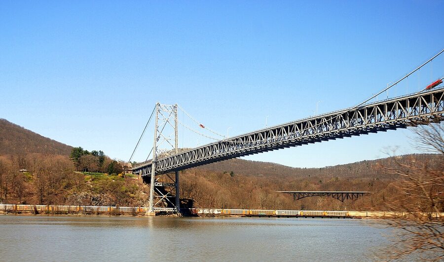 Hudson River bridges seen from an Empire Service train, New York State