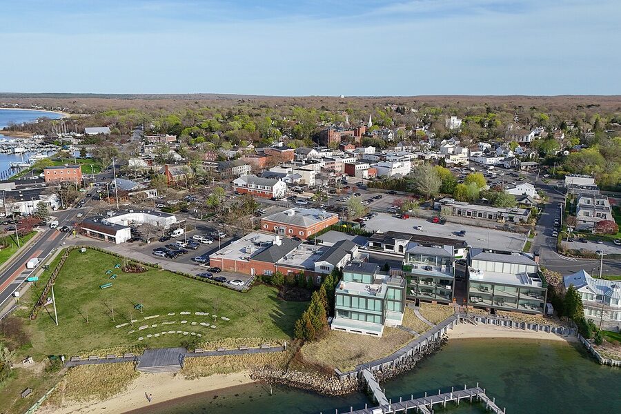 Sag Harbor village from the air, showing the marina and Main Street