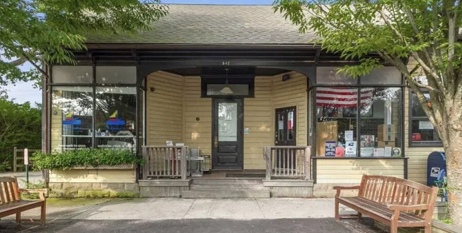The Sagg Store in Sagaponack, an old wooden storefront on Sagg Main Street